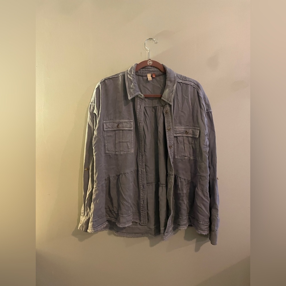 Pilcro Washed Material Purple Gray Button Down Collared Dress Shirt